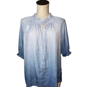 Anthropologie Current Air Womens Puff Sleeve Nigh Neck Satin Ombre Blouse size L